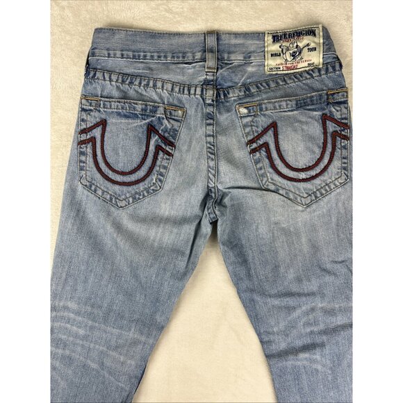 True Religion Jeans Mens Light Blue Size 31 x 32 with Red Stitch Made In USA Y2K - Picture 8 of 11